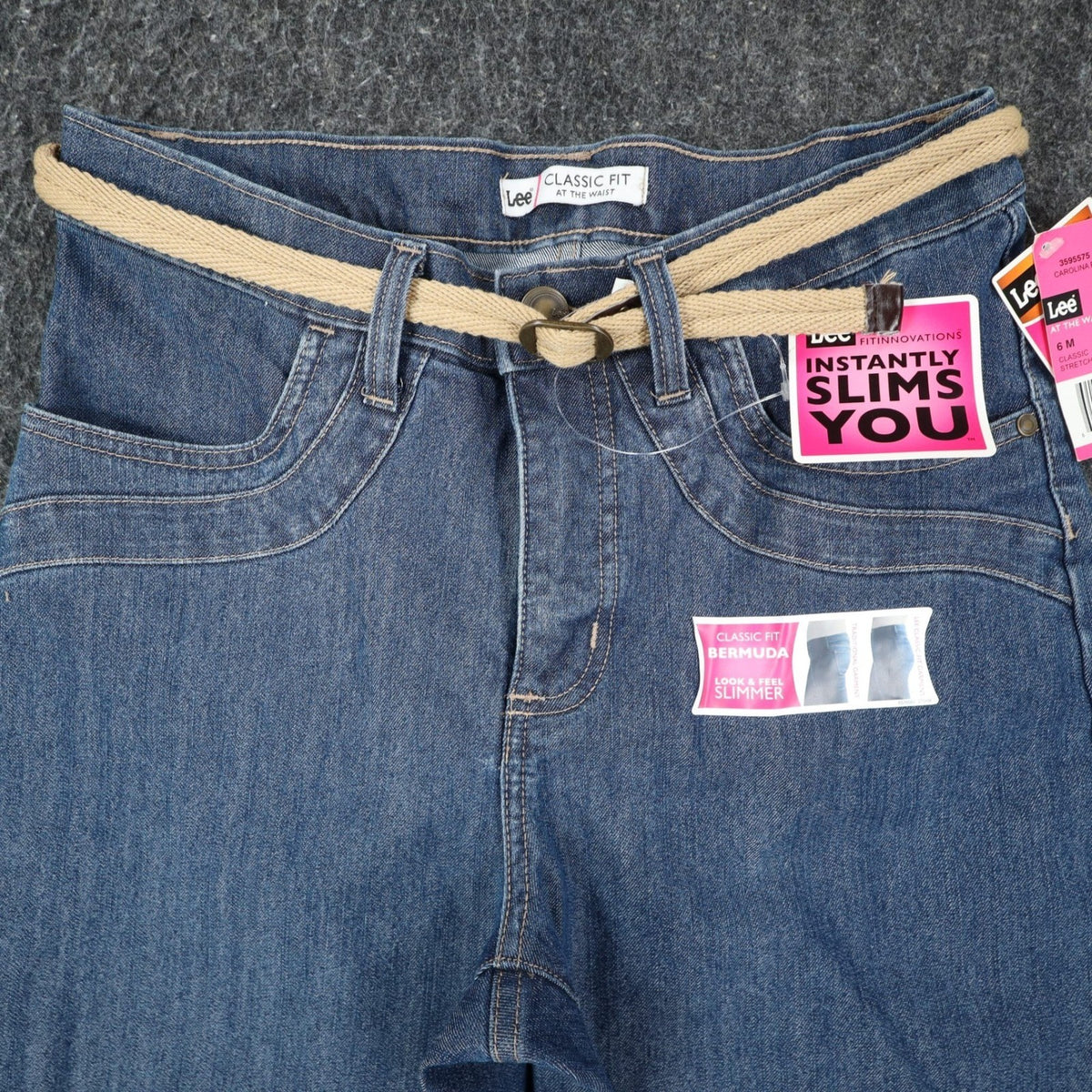 Lee Bermuda Shorts Women 6 M Classic Fit Carolina Blue Denim Stretch Belted NWT - take2supply