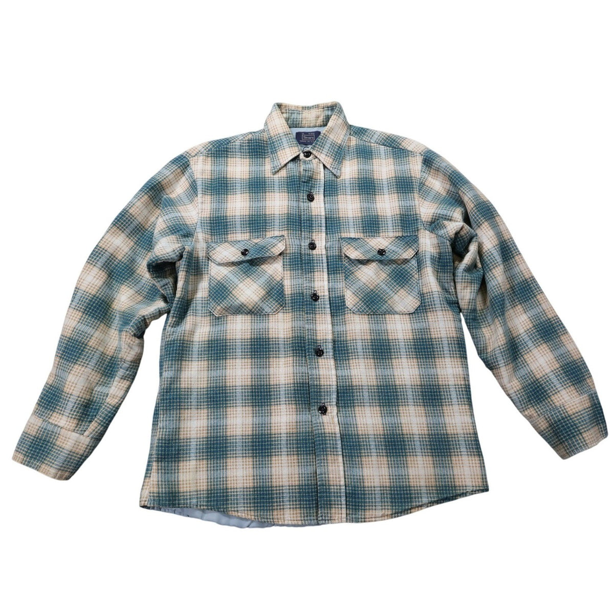 Sears Quilted Flannel Shirt Jacket Mens Medium Blue Plaid Excellent Vintage - take2supply