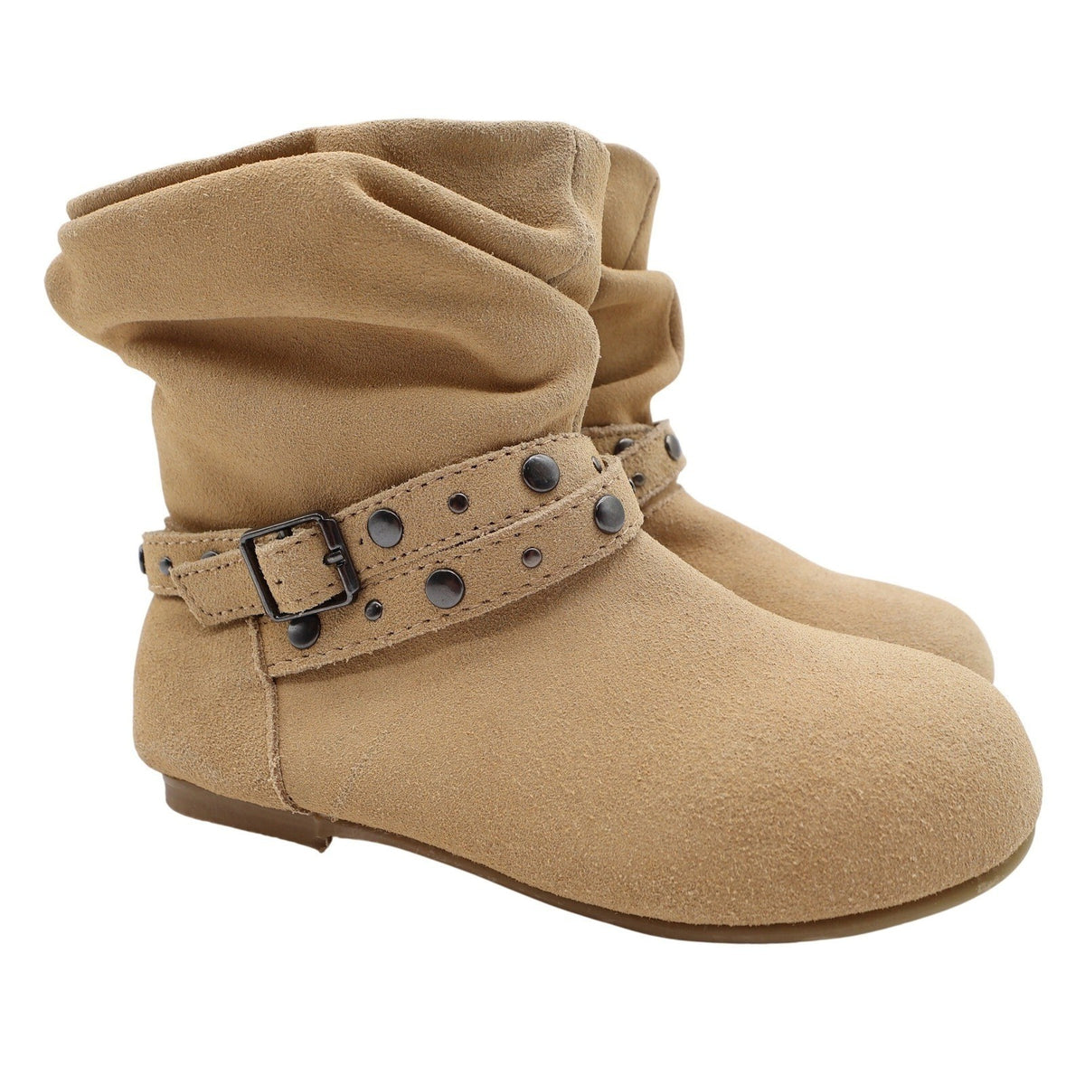 L'Amour Slouch Boots Kids Size 11 Tan Leather Studded Buckle Strap A612 NEW - take2supply