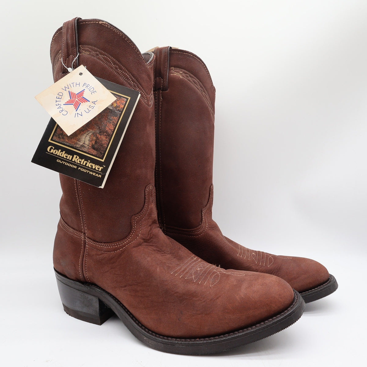 Golden Retriever Vintage Western Boots Mens 10 D Brown Leather NIB Made in USA - take2supply