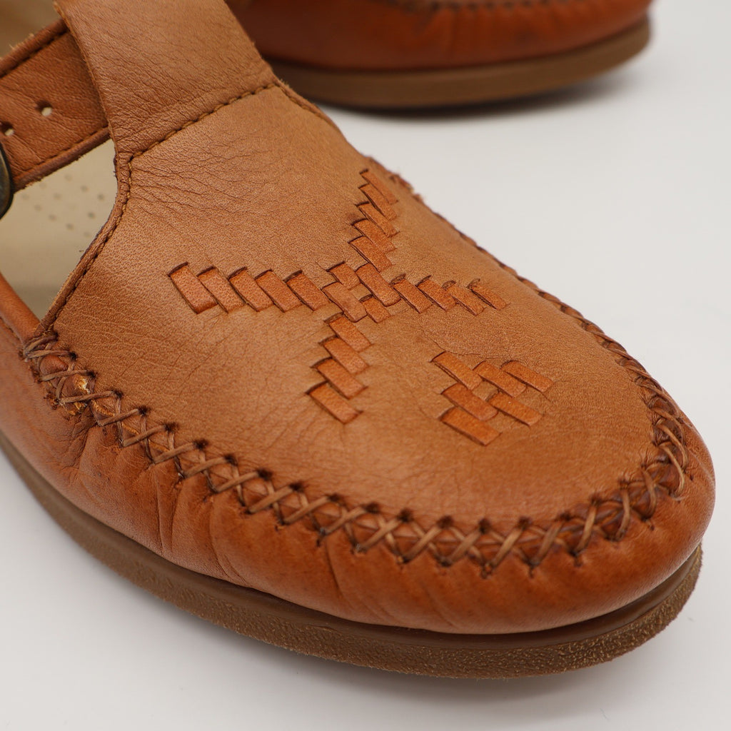 Soft Spots Reina Loafers Womens 6.5 Vintage Peanut Brown Leather T-Strap Shoes - take2supply