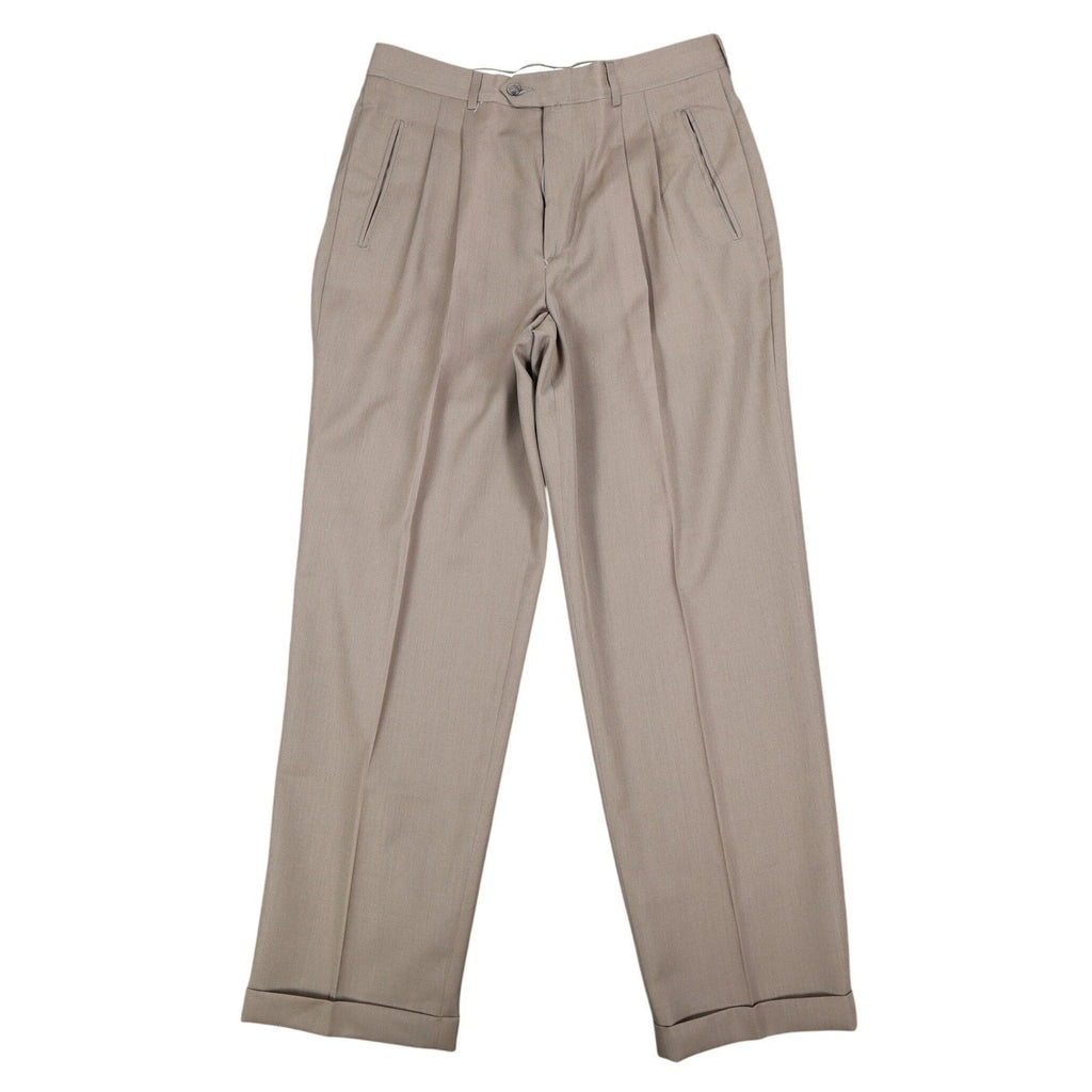 Haggar Dress Pants Mens 33x30 Pleated Wool Blend Brown Cuffed Deadstock - take2supply