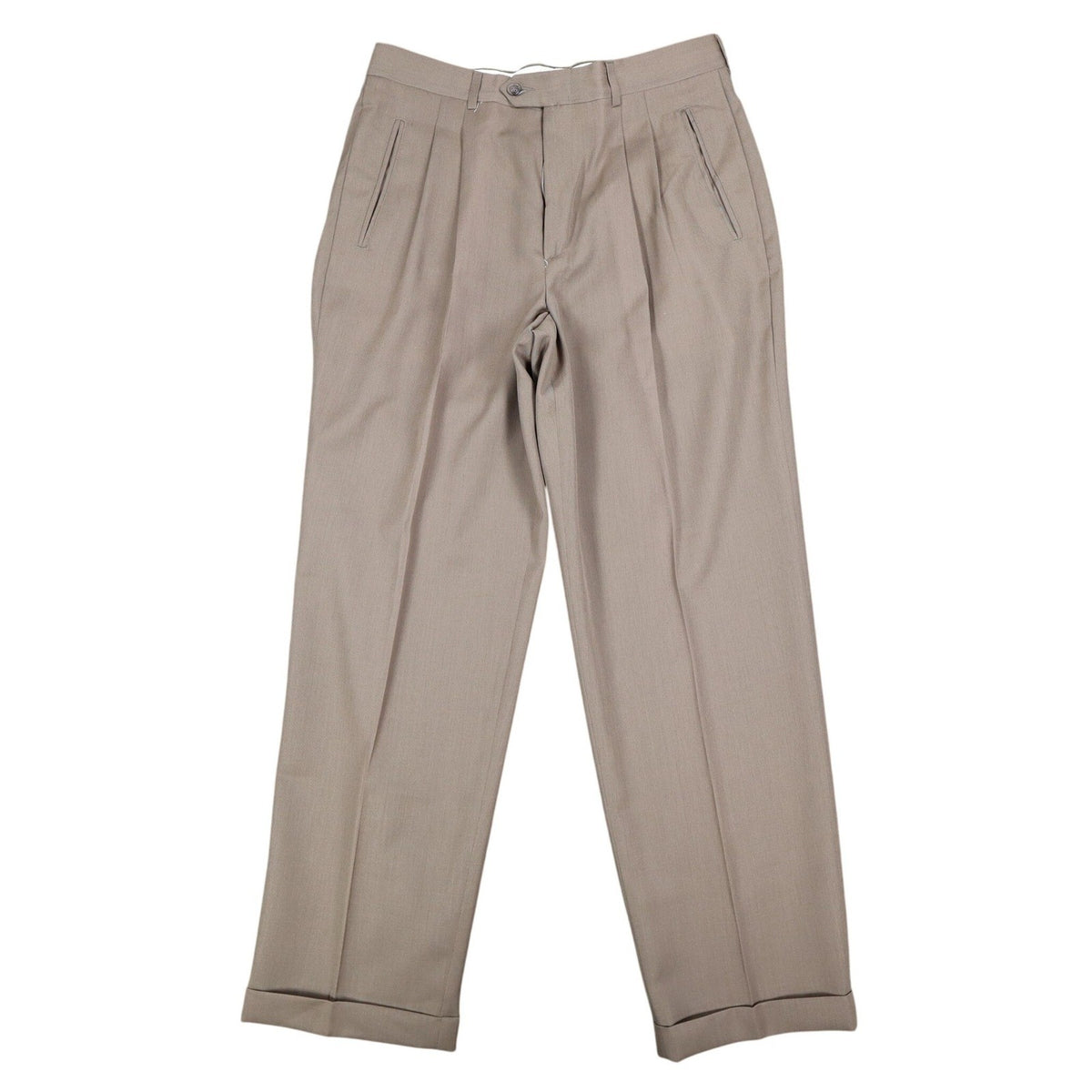 Haggar Dress Pants Mens 33x30 Pleated Wool Blend Brown Cuffed Deadstock - take2supply