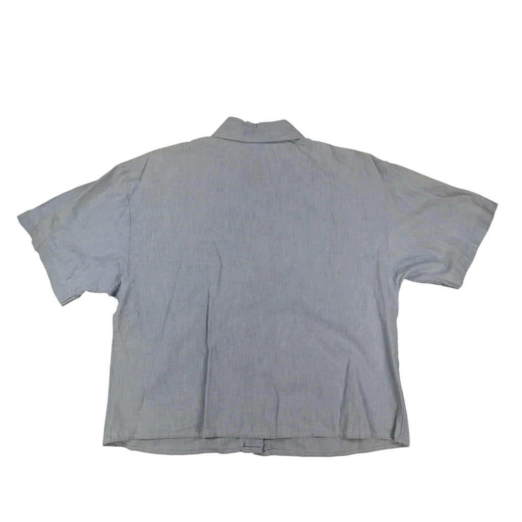 New Expressions Shirt Womens Medium Vintage Blue Cotton Ruffle Short Sleeve USA - take2supply