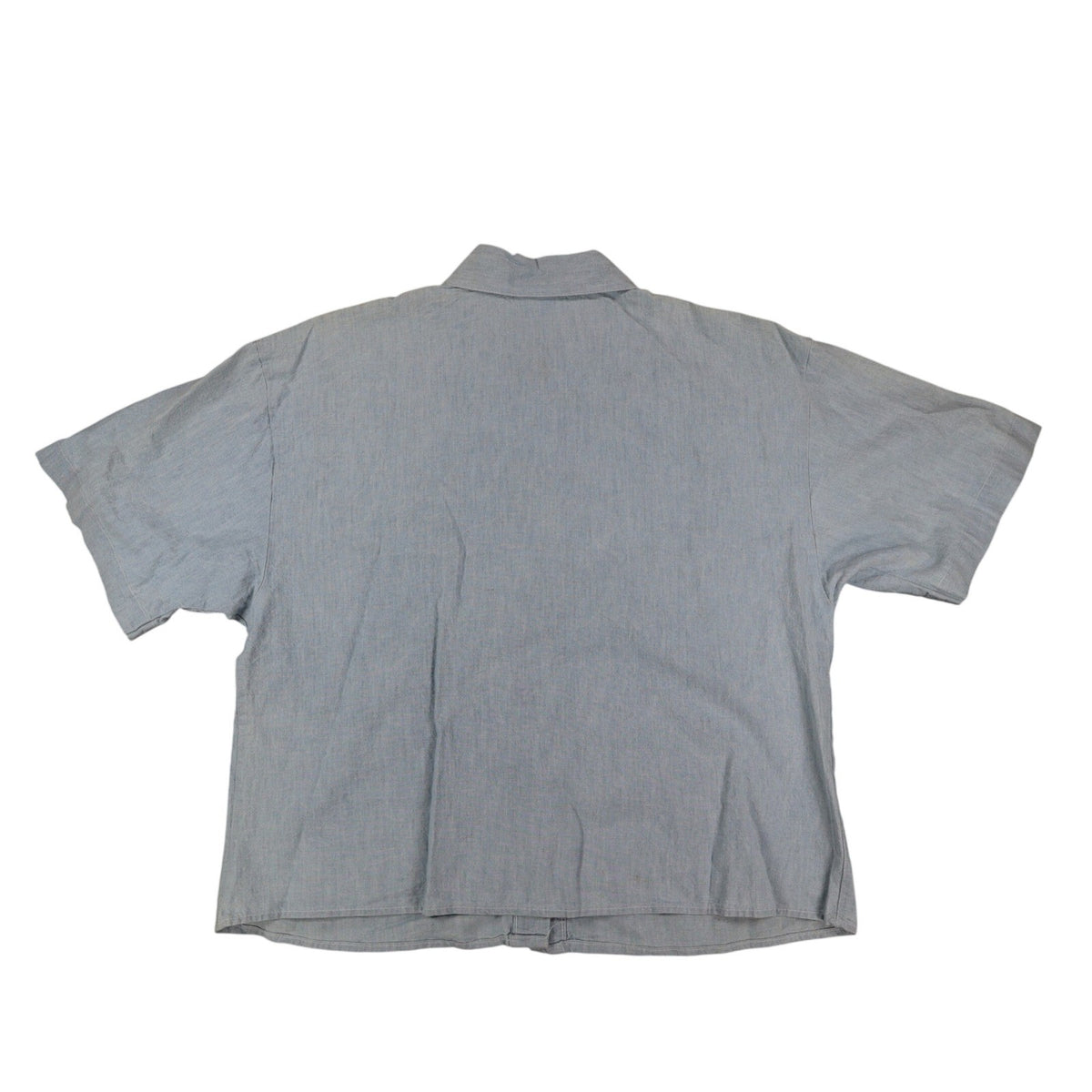 New Expressions Shirt Womens Medium Vintage Blue Cotton Ruffle Short Sleeve USA - take2supply