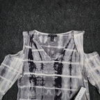 Tribal Cold Shoulder Top Womens Small Gray White Tie Dye Rayon Stretch V-Neck - take2supply
