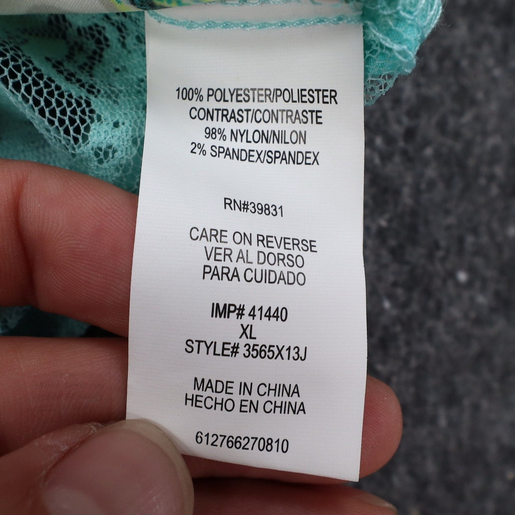 mymichelle Blouse XL Womens Aqua Blue Lace Back Scarf Print Sleeveless Top NEW - take2supply