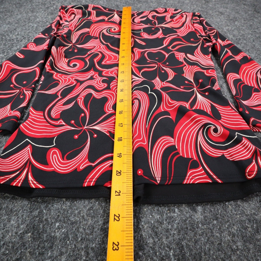 A. Byer Top Womens Small Y2K Red Black Floral Swirl Faux Wrap Twist Front NWT - take2supply