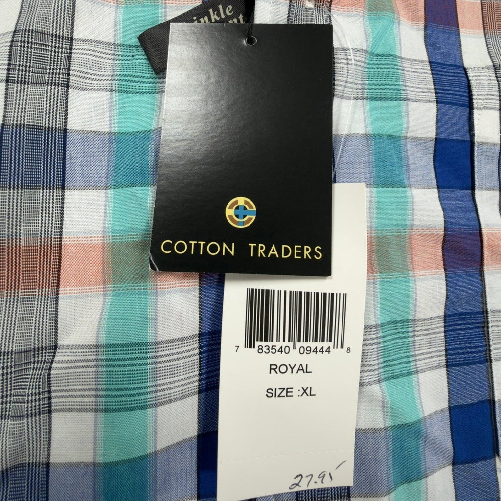 Cotton Traders Plaid Short Sleeve Button Down Men XL Royal Cotton New - take2supply
