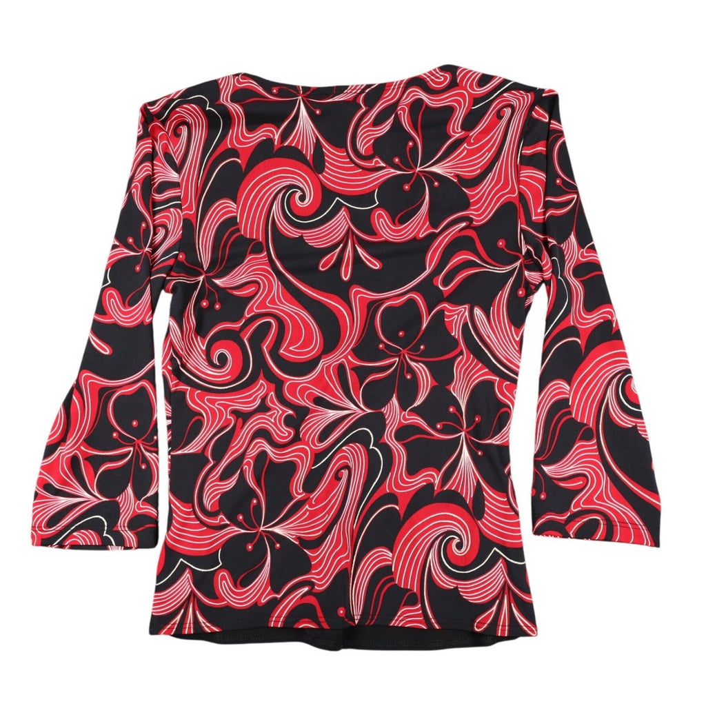 A. Byer Top Womens Small Y2K Red Black Floral Swirl Faux Wrap Twist Front NWT - take2supply
