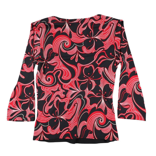 A. Byer Top Womens Small Y2K Red Black Floral Swirl Faux Wrap Twist Front NWT - take2supply