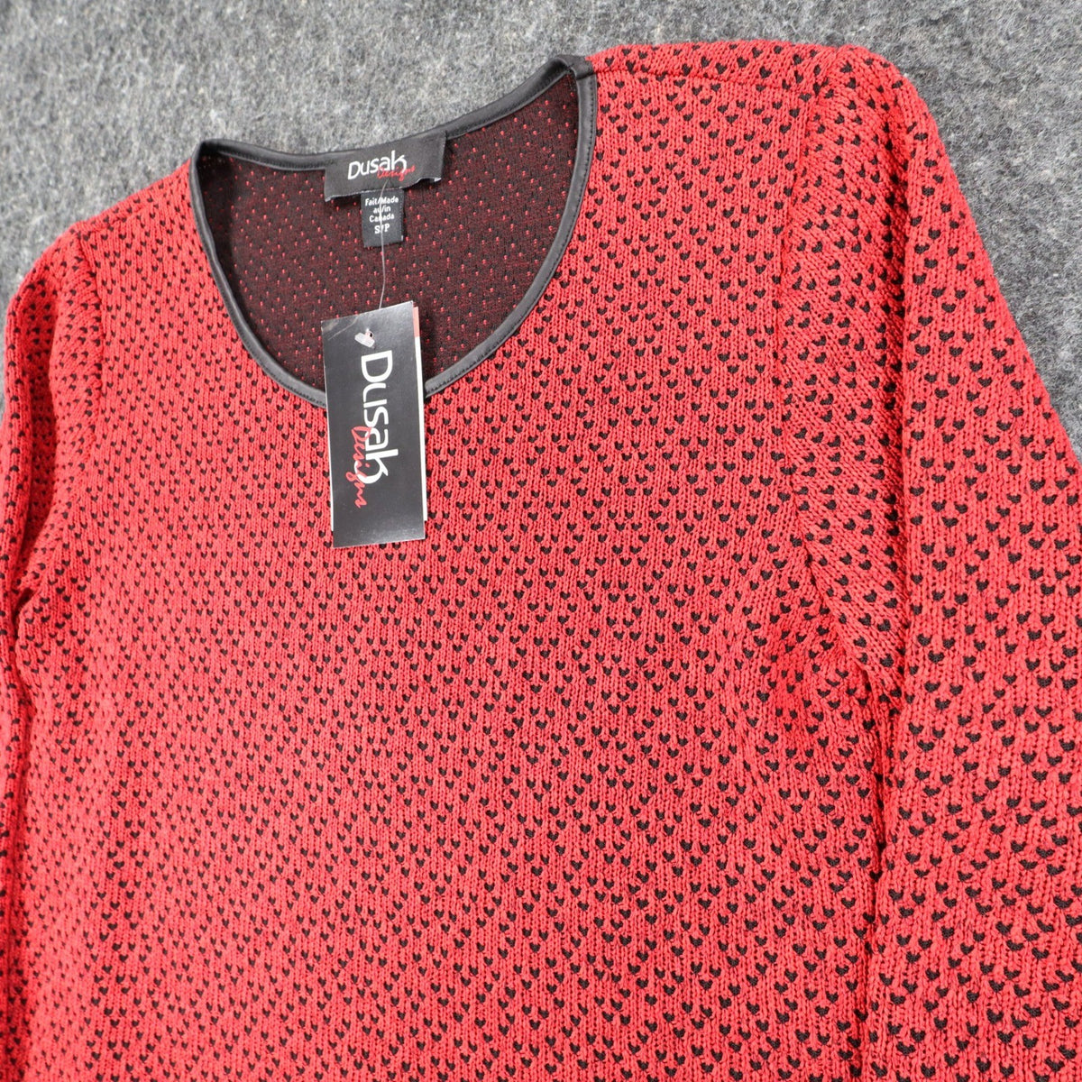 Dusak Designs Tunic Sweater Womens S Red Black Textured Knit Layered Hem Canada - take2supply