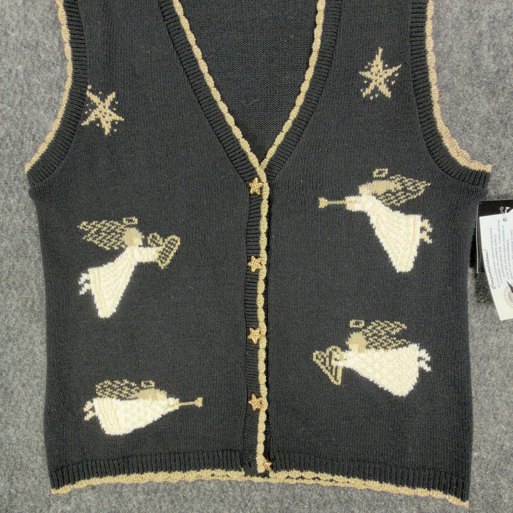 Southern Lady Vintage Angel Sweater Vest Womens M Black Metallic NWT Made in USA - take2supply