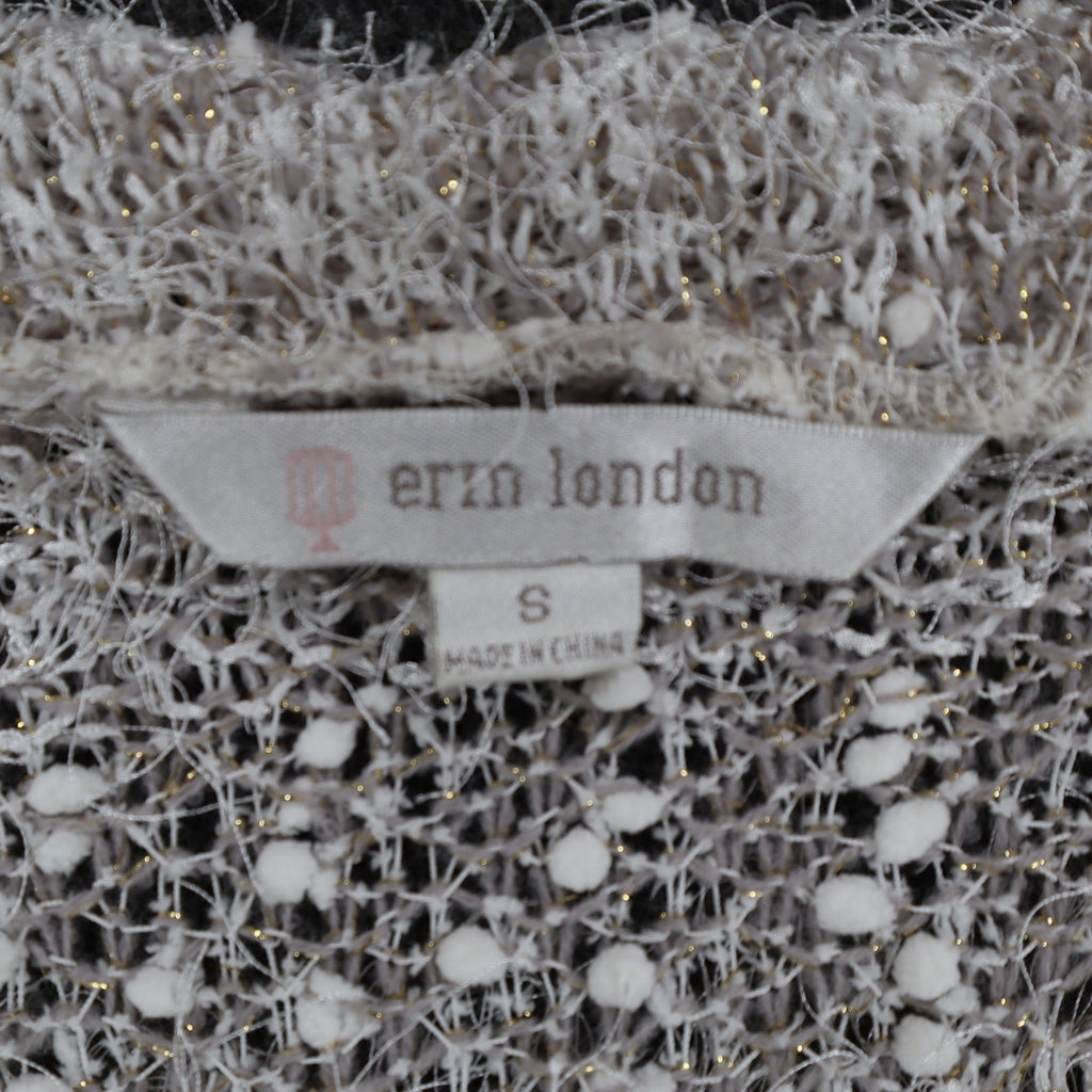 Erin London Cardigan Womens Small Stone Metallic Eyelash Fuzzy Knit Bell Sleeve - take2supply