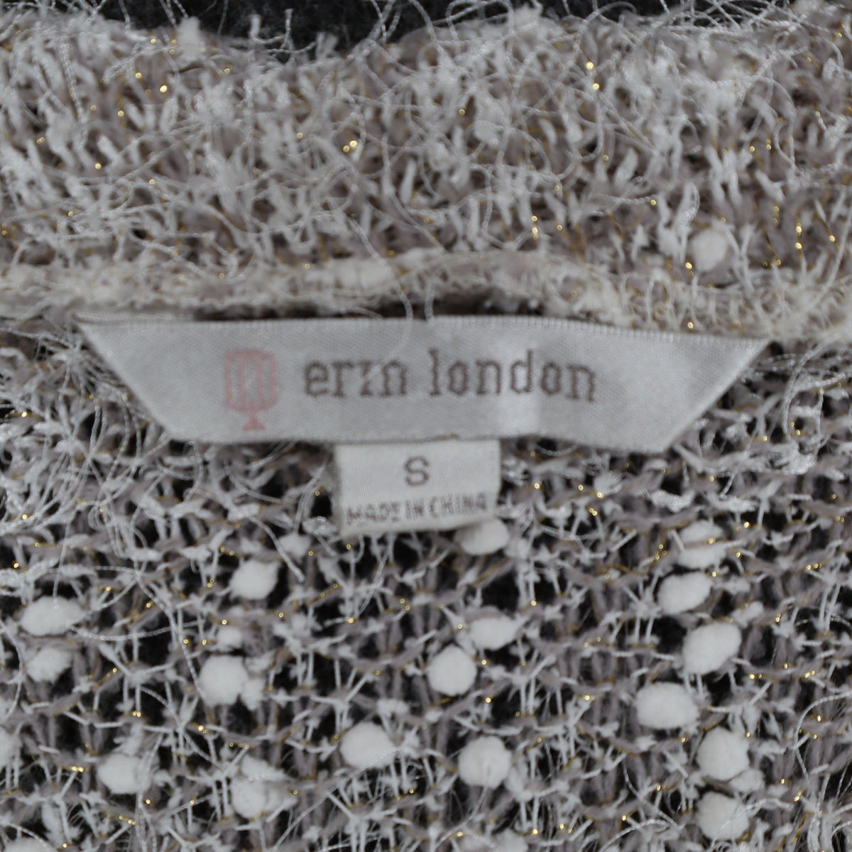 Erin London Cardigan Womens Small Stone Metallic Eyelash Fuzzy Knit Bell Sleeve - take2supply