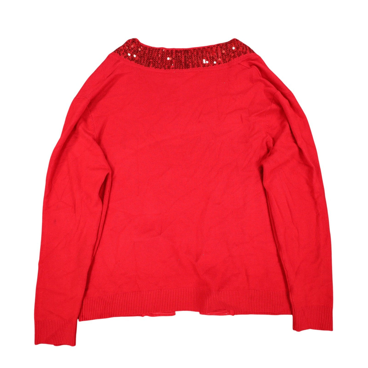 N Touch Cardigan Womens Small Red Sequin Trim Open Front Holiday Sweater NEW - take2supply