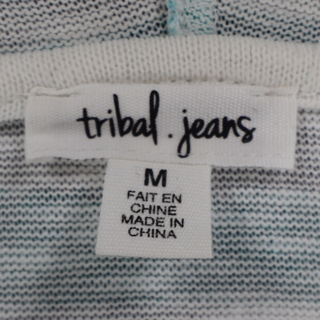 Tribal Jeans Womens M Aqua White Striped Lightweight Hooded Pullover Top NWT - take2supply