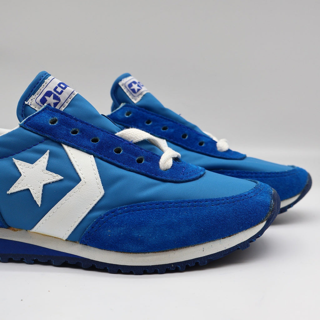 Converse Road Star Boys Size 3.5 Vintage 80s Blue White Nylon Suede Sneakers - take2supply