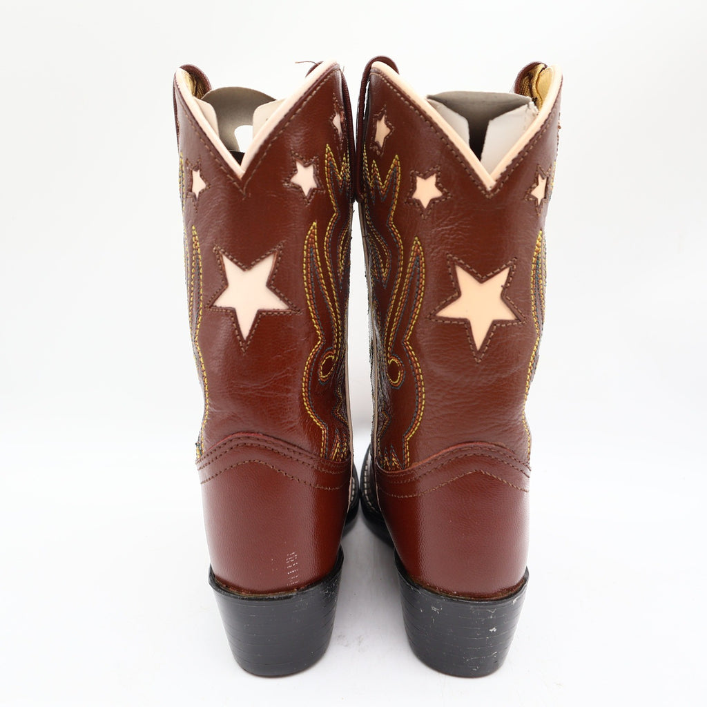 Acme Western Boots Childs 1 D Brown Star Inlay Leather New In Box Vintage Style - take2supply