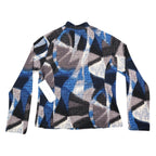 Erin London Women Medium Full Zip Jacket Blue Grey Abstract Grid Search 96455 - take2supply