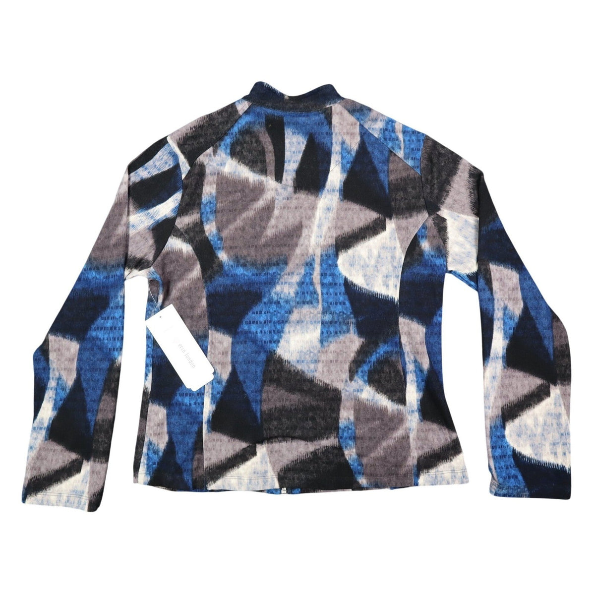 Erin London Women Medium Full Zip Jacket Blue Grey Abstract Grid Search 96455 - take2supply