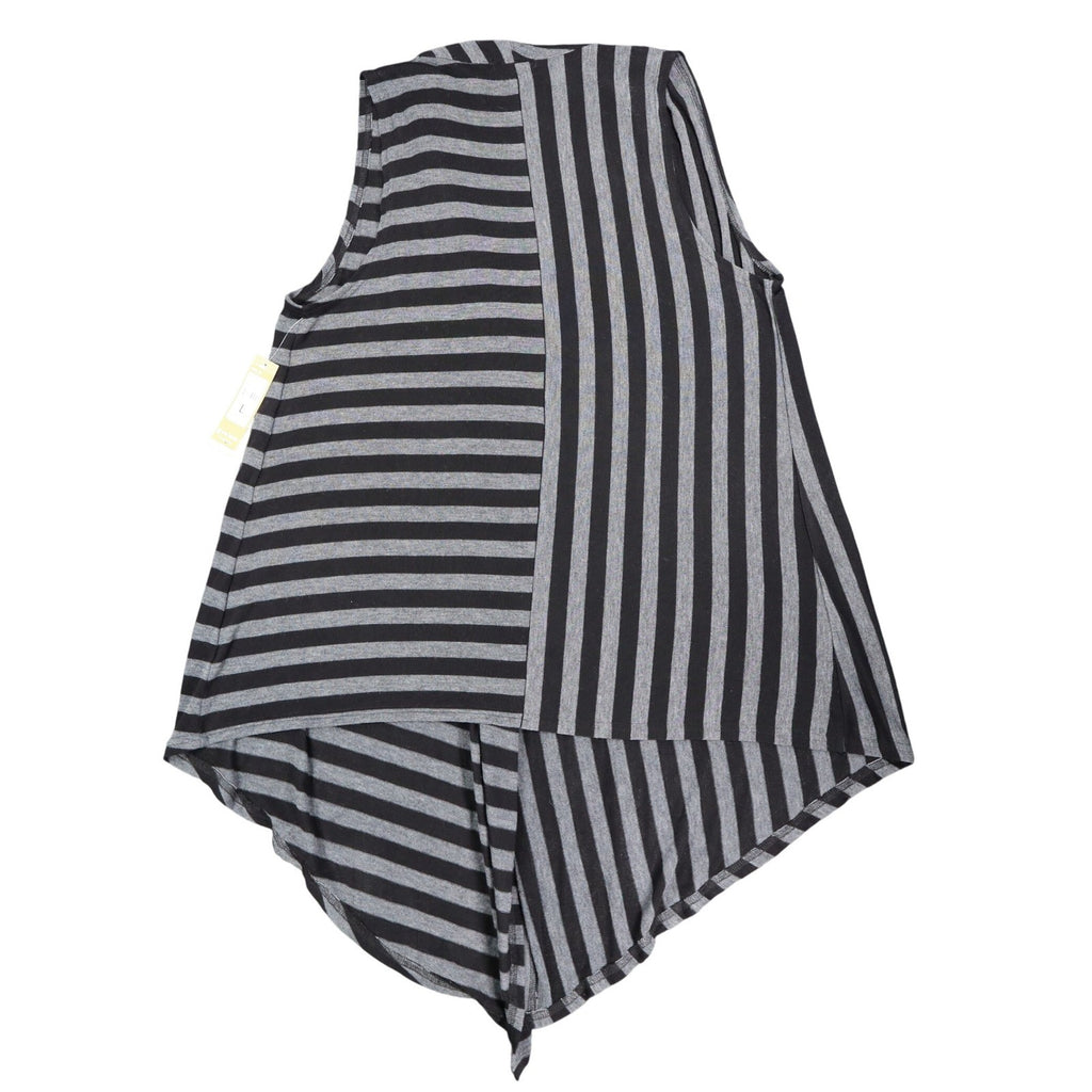 Erin London Open Front Vest Womens Large Black Grey Striped Draped Waterfall Hem - take2supply