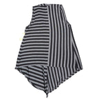 Erin London Open Front Vest Womens Large Black Grey Striped Draped Waterfall Hem - take2supply