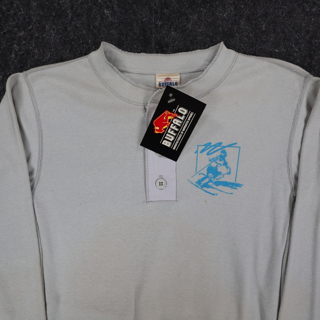 Buffalo Shirts Henley Men S Gray Long Sleeve Skier Graphic Thermal Made in USA - take2supply