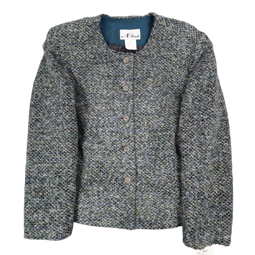 N Touch Skirt Suit Set Women 10 Teal Blue Multi Boucle Jacket & Midi Skirt NWT - take2supply