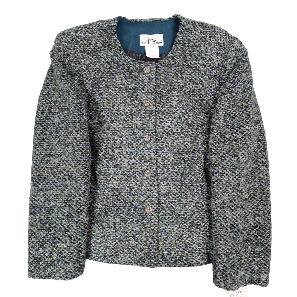 N Touch Skirt Suit Set Women 10 Teal Blue Multi Boucle Jacket & Midi Skirt NWT - take2supply