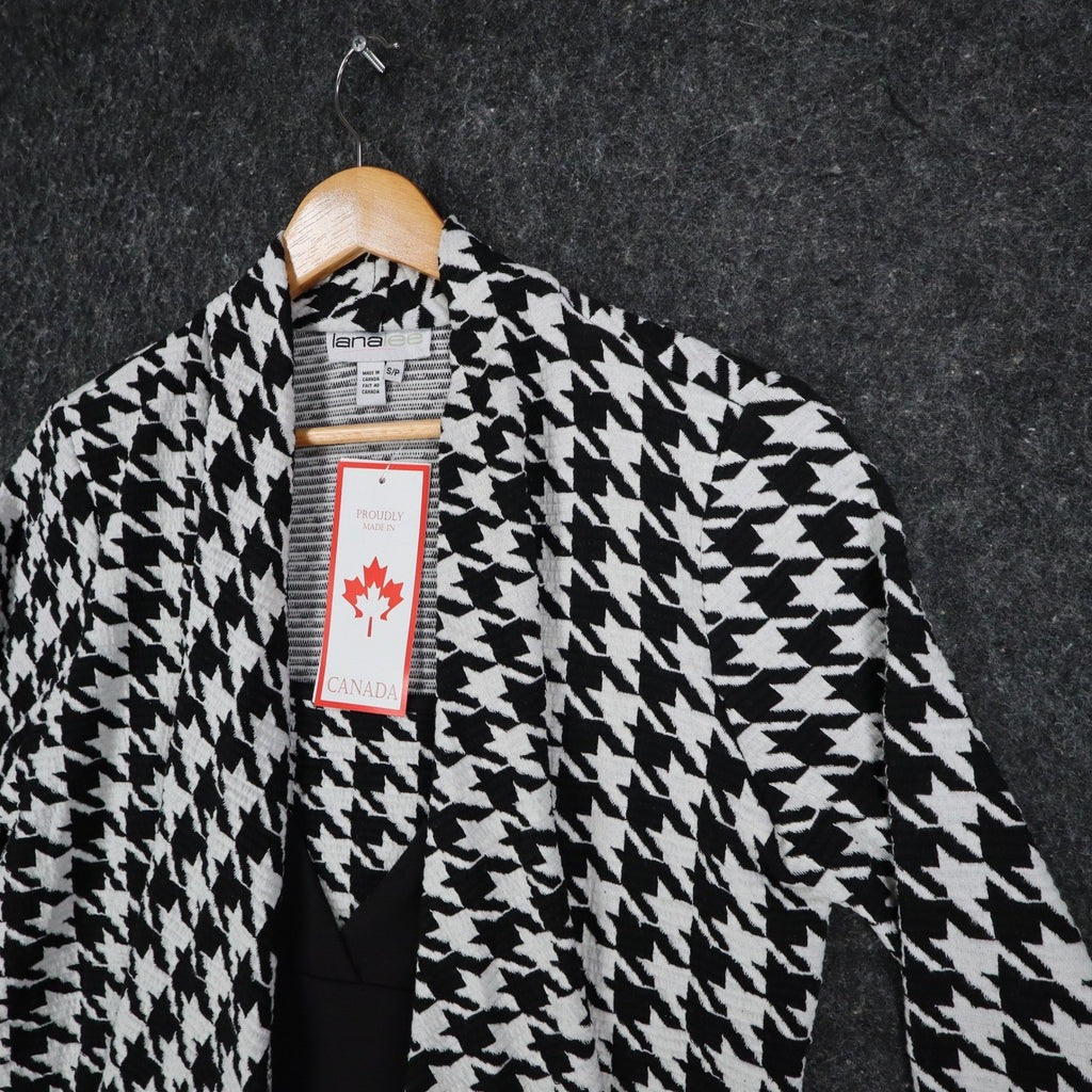 Lanalee Cardigan Women Small Black White Houndstooth Open Front Made in Canada - take2supply