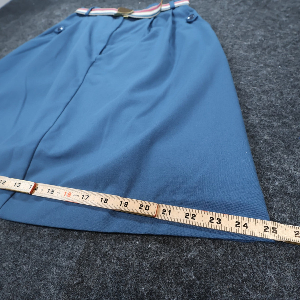 Jones Petites Skirt Womens 10 Blue Polyester Cotton A-Line Vintage Belted - take2supply