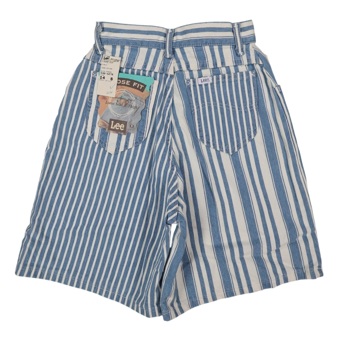 Lee Striped Shorts Girls 14 Slim Vintage 90s Blue White Cotton Loose Fit NWT - take2supply