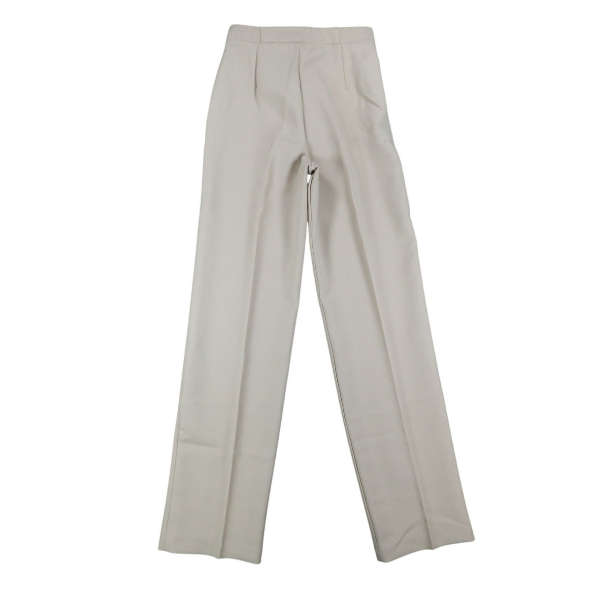 Back view of beige Donnkenny button-waist straight-leg pants laid flat