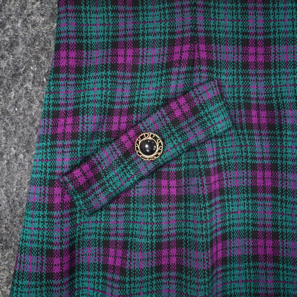 My Michelle Plaid Dress Womens 13/14 Vintage 90s Purple Green Long Sleeve Mini - take2supply