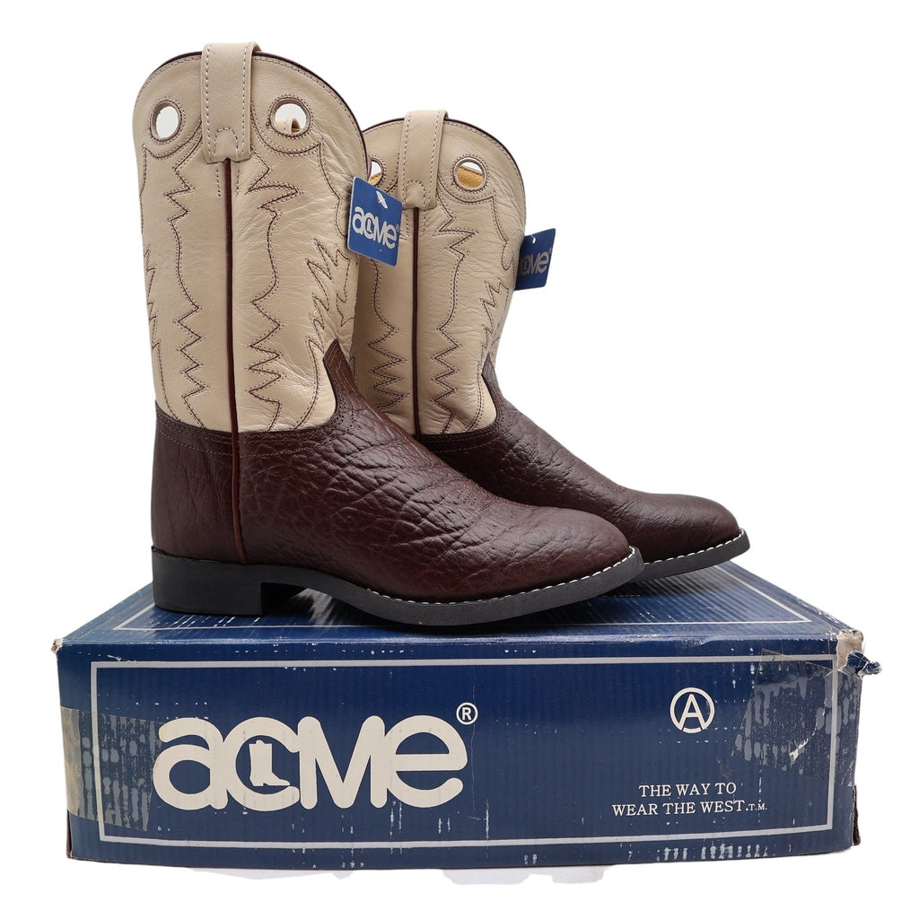 Acme Vintage Style Roper Boots Kids 3.5 Brown Bullhide Leather New NWT - take2supply