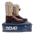 Acme Vintage Style Roper Boots Kids 3.5 Brown Bullhide Leather New NWT - take2supply