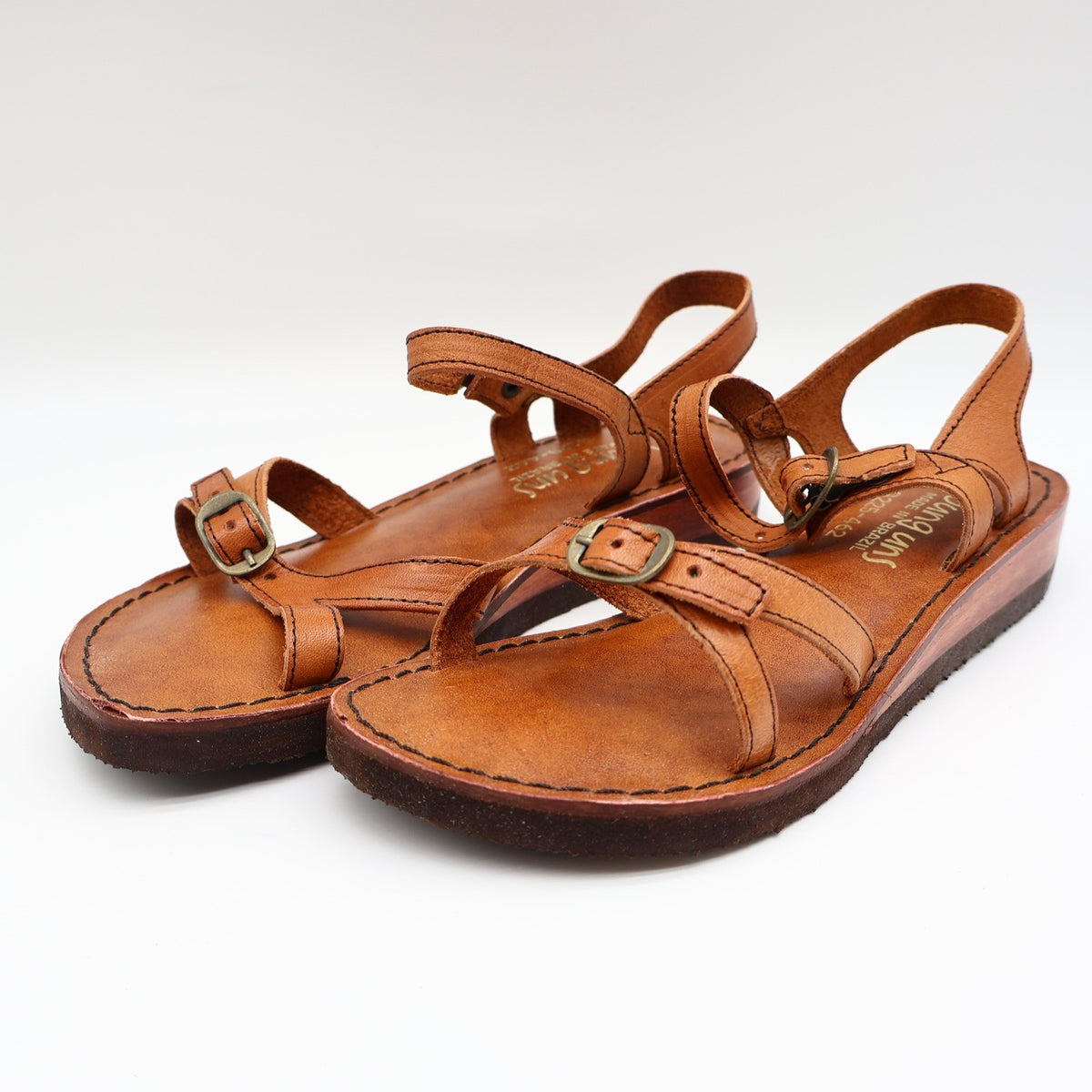Young'uns Sandals Womens 4B Vintage Brazil Tan Leather Strappy Buckle Deadstock - take2supply