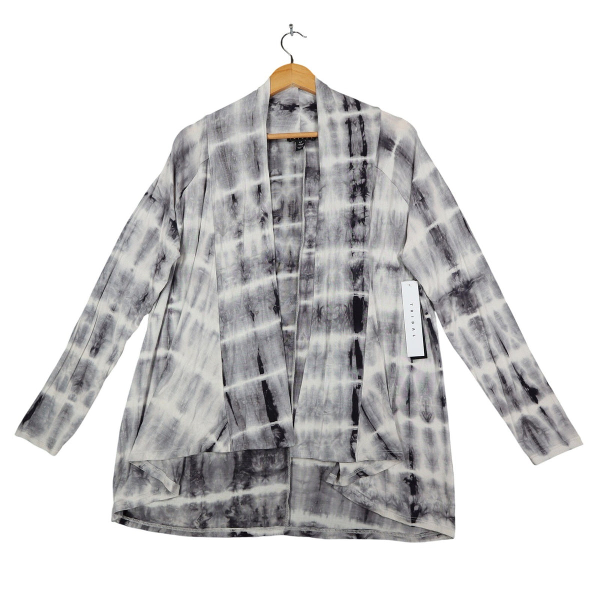 Tribal Cardigan Womens Small Gray Tie Dye Open Front Lightweight Jersey Knit NEW - take2supply