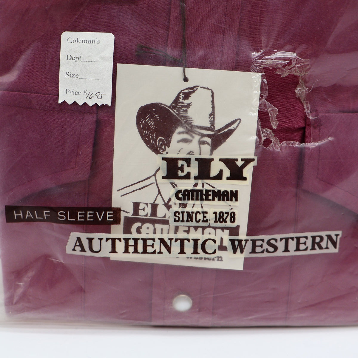 Ely Cattleman Western Shirt Mens 15.5 Vintage Burgundy Pearl Snap Half Sleeve - take2supply