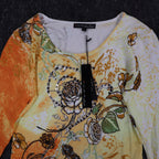 Pierri New York Top Womens Small Y2K Yellow Orange Beaded Floral Sequin A9067 - take2supply
