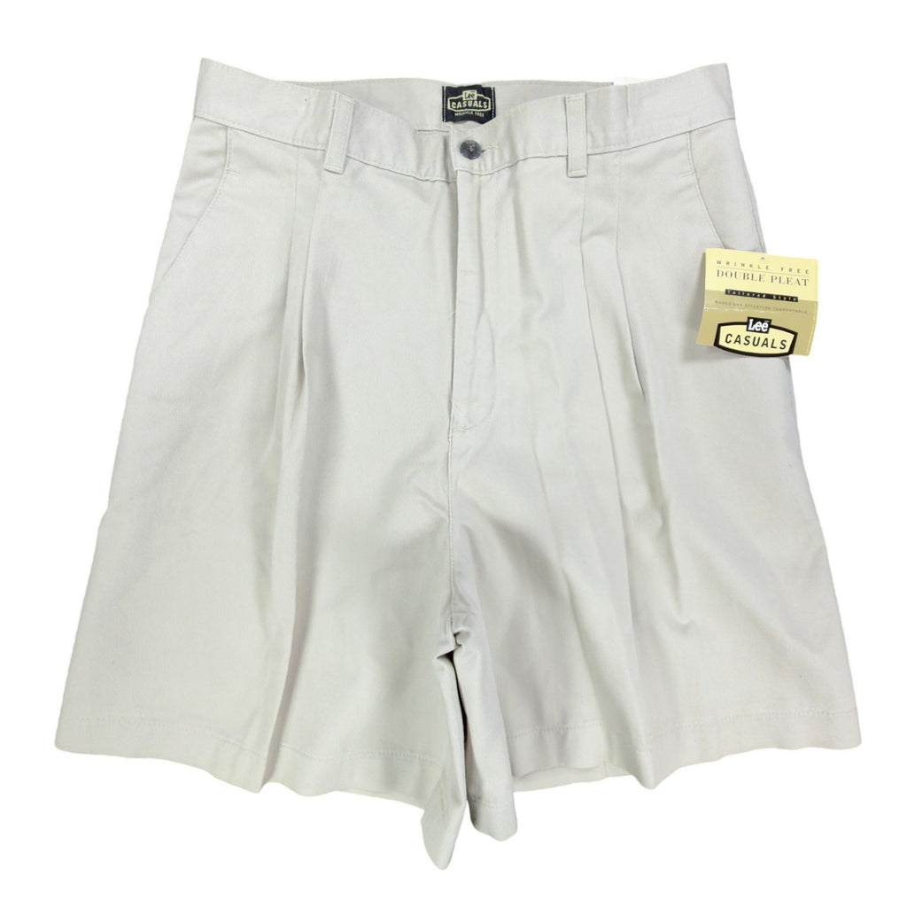 Lee Vintage 90s Pleated Shorts Womens 14 M Beige Cotton Twill NWT Deadstock - take2supply
