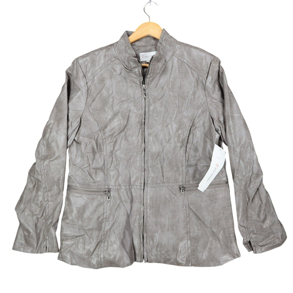 Erin London Jacket Womens Medium Gray Faux Croc Embossed Zip Front Mock Neck NEW - take2supply