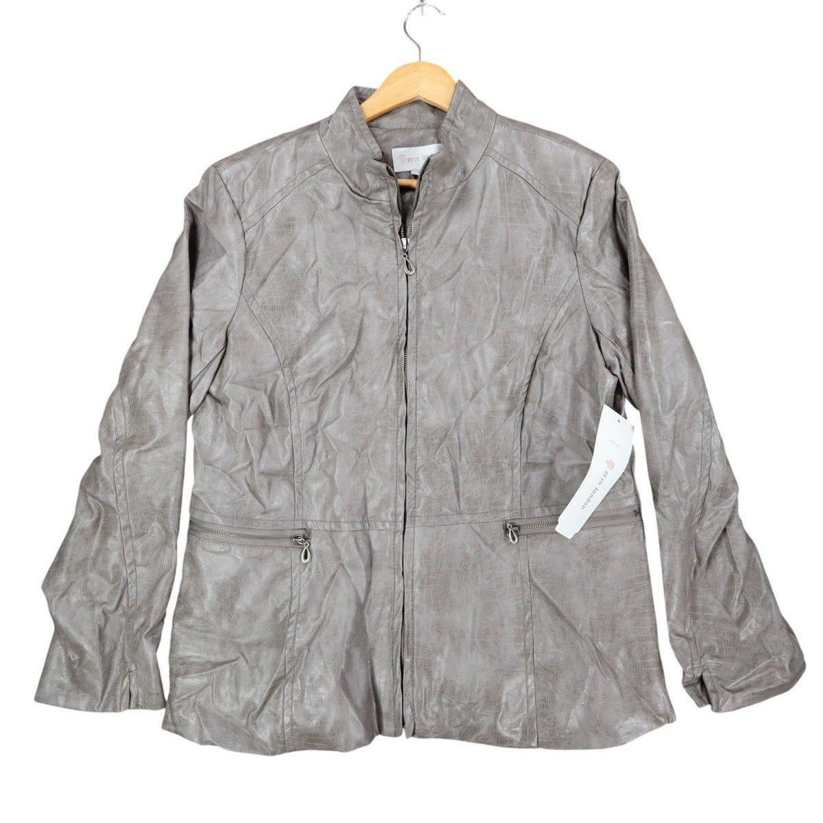 Erin London Jacket Womens Medium Gray Faux Croc Embossed Zip Front Mock Neck NEW - take2supply