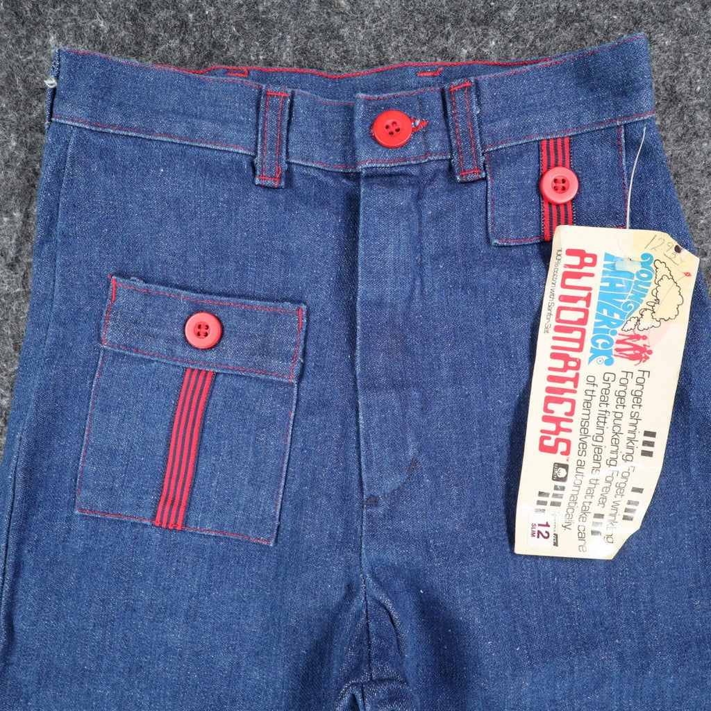 Young Maverick Automaticks Jeans Girls 12 Slim Blue Red Flare USA Deadstock NWT - take2supply
