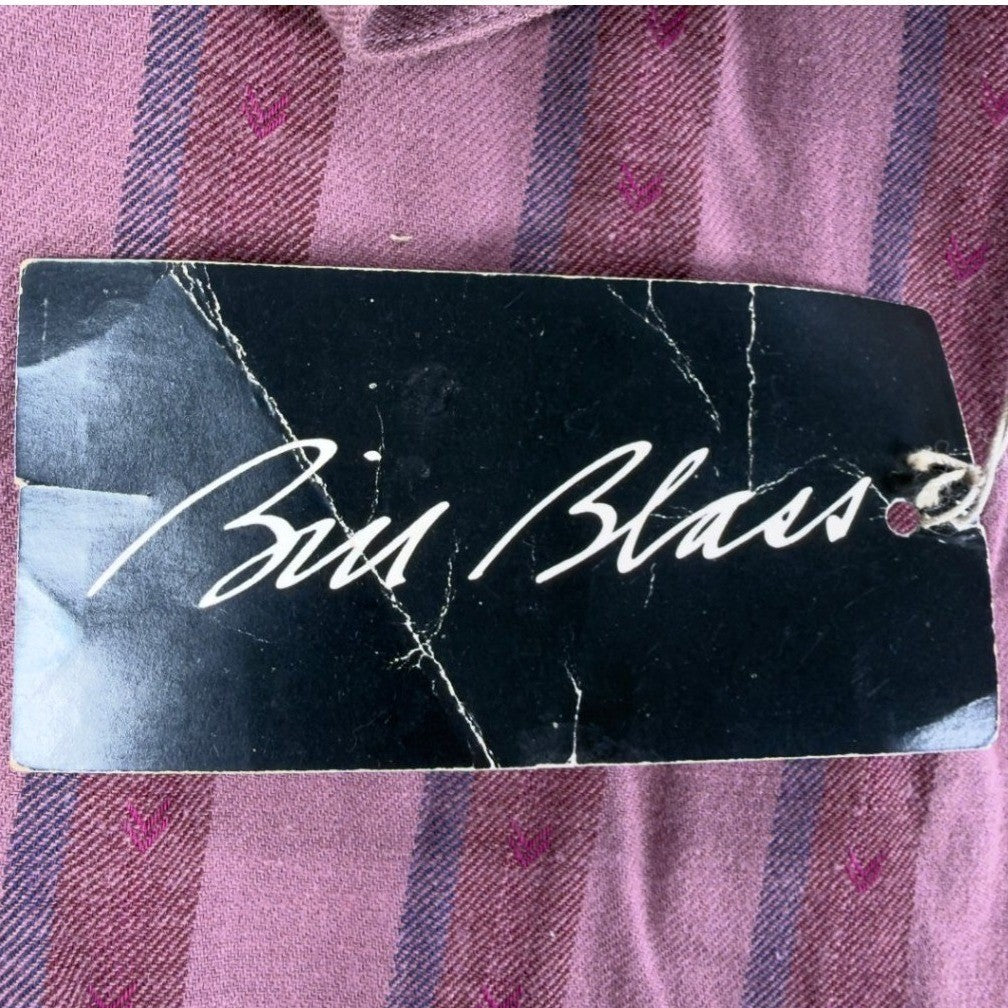 Bill Blass Vintage 80s Striped Button Down Shirt Womens 10 Fuchsia Cotton NWT - take2supply