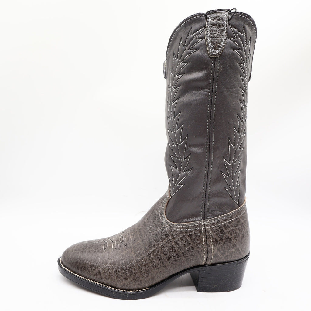 Acme 80s Western Boots Youth 3.5 D Grey Elephant Print Leather NIB 2395 Vintage - take2supply
