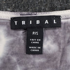 Tribal Cold Shoulder Top Womens Small Gray White Tie Dye Rayon Stretch V-Neck - take2supply