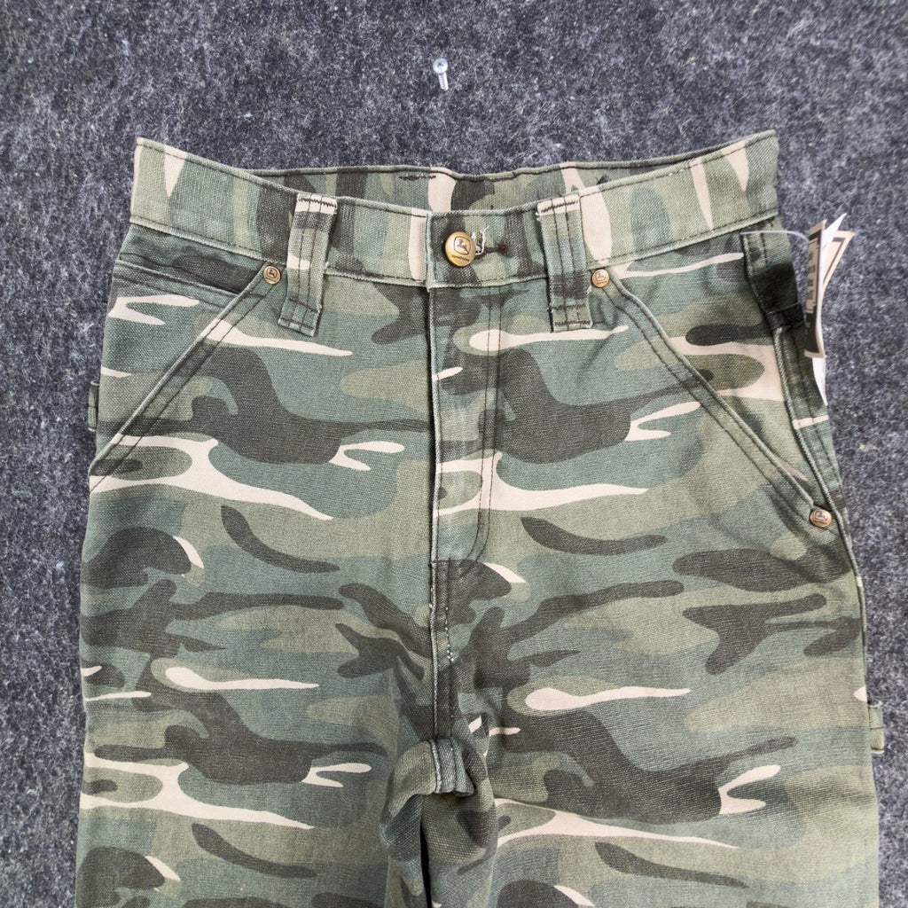 John Deere Carpenter Pants Boys 12 Y2K Camo Canvas Woodland Workwear Deadstock - take2supply