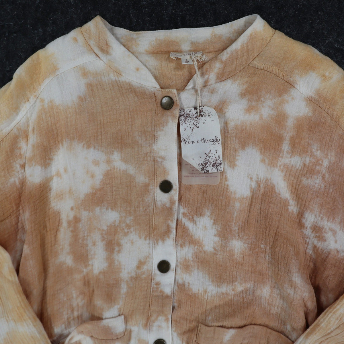 Hem & Thread Womens L Tan Cream Tie Dye Cotton Gauze Snap Bomber Jacket NWT - take2supply